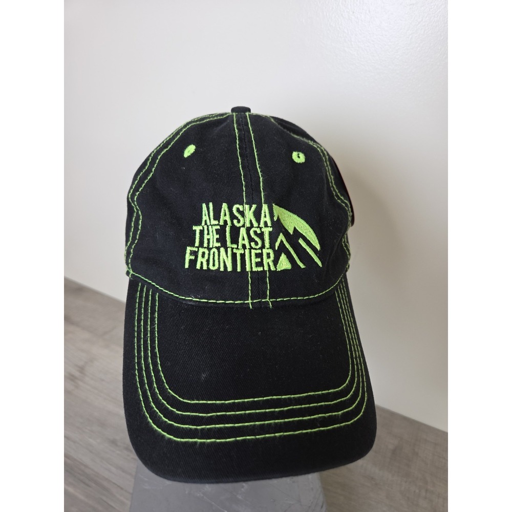 Alaska Last Frontier Ball Cap Adult Black Lime Green Embroider Adjustable NWT